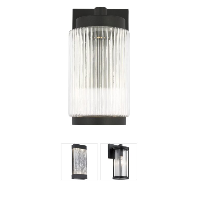 Generation Lighting Ronde Textured Black LED Outdoor Wall Lantern with Ribbed Glass