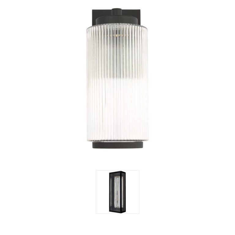 Generation Lighting Ronde Textured Black Integrated LED Outdoor Wall Light with Ribbed Glass