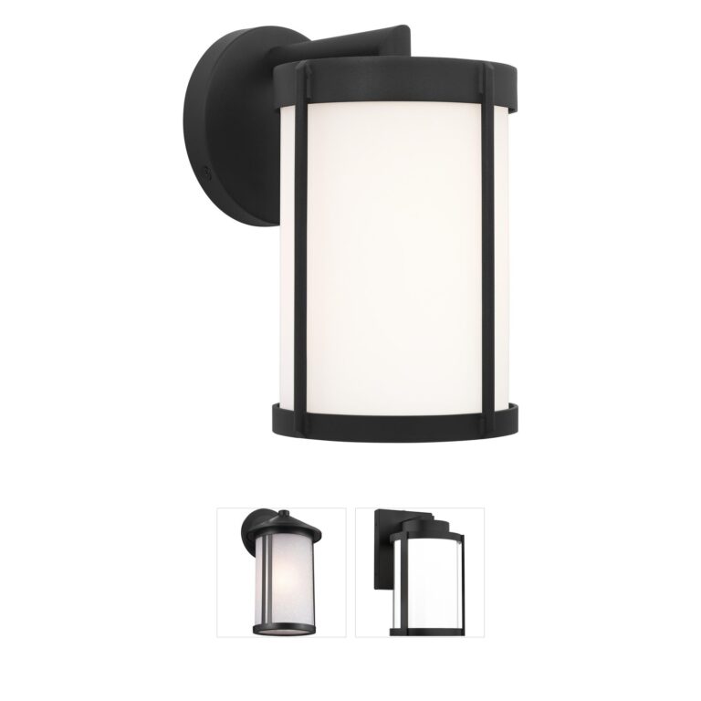 Generation Lighting Luning Textured Black Outdoor Wall Lantern with Opal Etched Glass