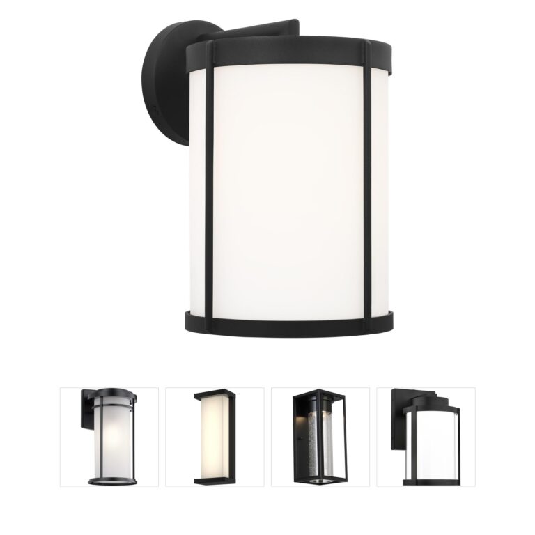 Generation Lighting Luning Textured Black Outdoor Wall Lantern with Opal Etched Glass