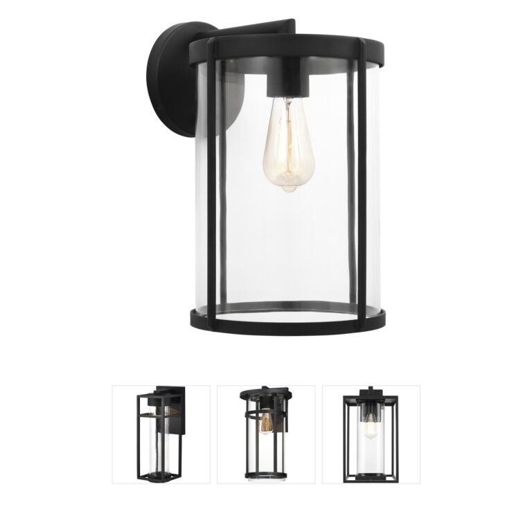 Generation Lighting Luning Large Textured Black Outdoor Wall Lantern with Clear Glass