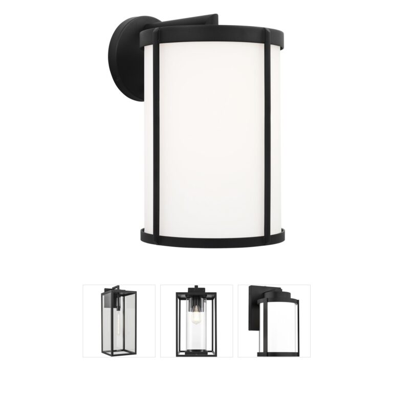 Generation Lighting Luning Textured Black Aluminum Outdoor Wall Lantern with Opal Etched Glass