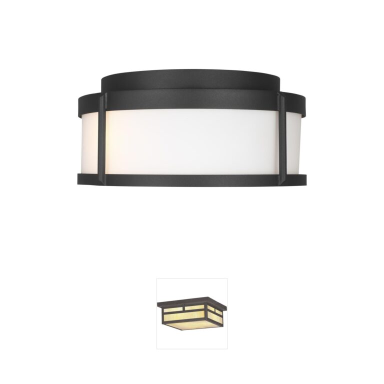 Generation Lighting Luning Textured Black and Opal Etched Glass Outdoor Flush Mount