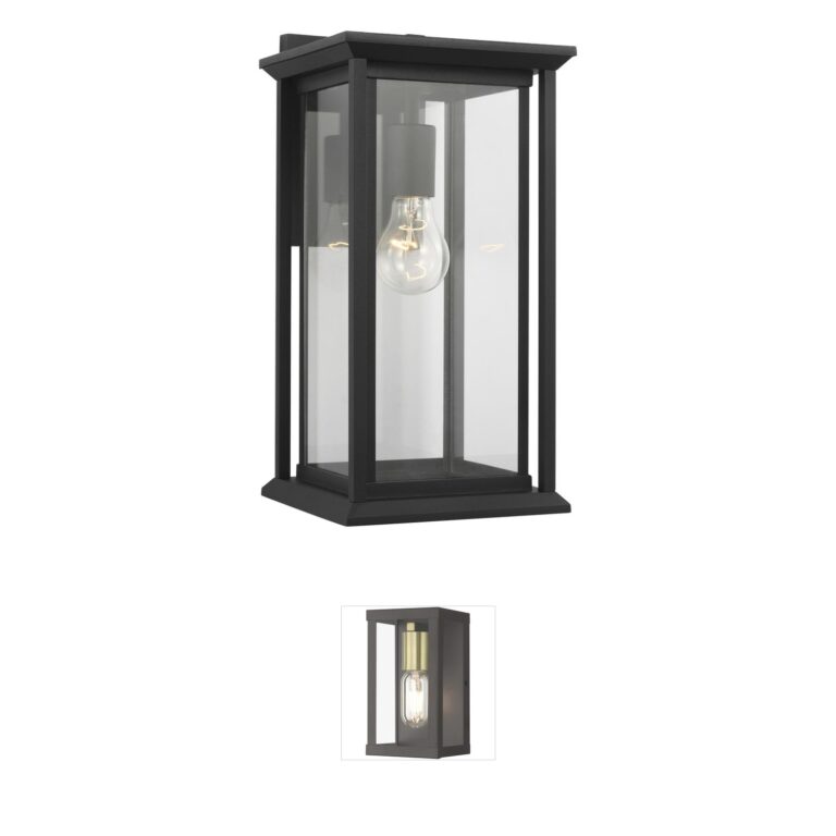 Generation Lighting Audley 15-Inch Textured Black Outdoor Wall Lantern with Clear Glass
