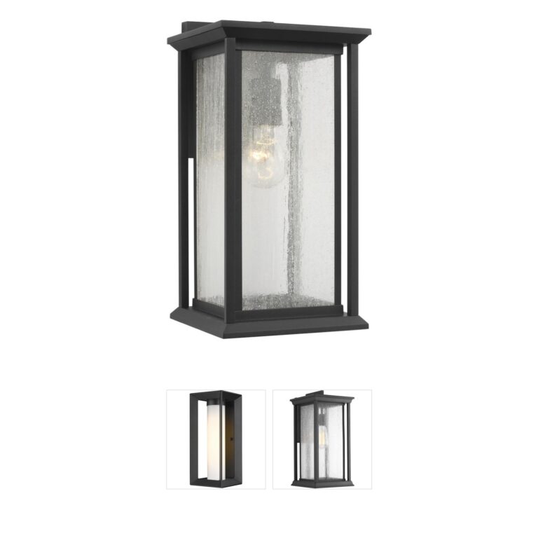 Generation Lighting Audley Textured Black Outdoor Wall Lantern with Seeded Glass