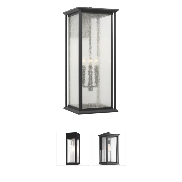 Generation Lighting Audley 24-Inch Textured Black Outdoor Wall Lantern with Seeded Glass