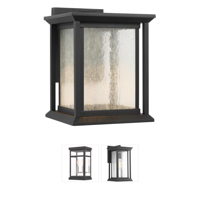 Generation Lighting Audley Textured Black Integrated LED Outdoor Wall Lantern with Seeded Glass