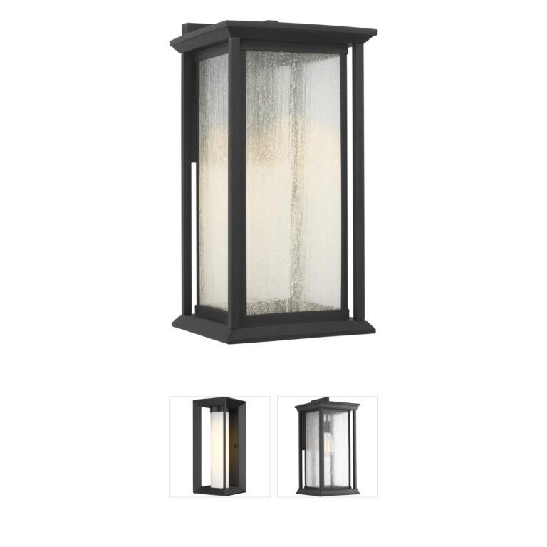 Generation Lighting Audley Textured Black Outdoor LED Wall Lantern with Distressed Seeded Glass