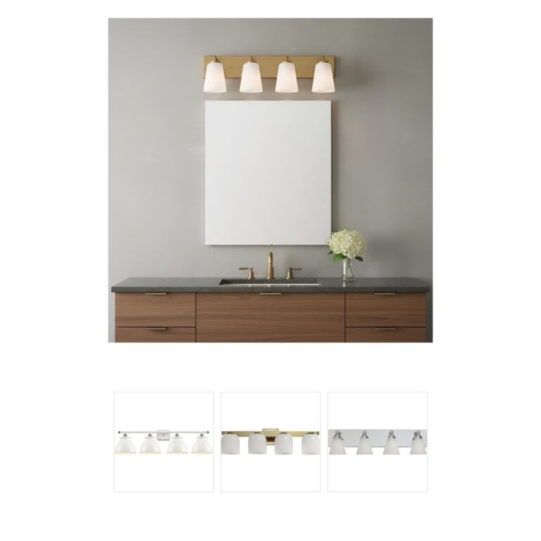 Generation Lighting Miles 25-Inch Satin Brass 4-Light Vanity with White Etched Glass