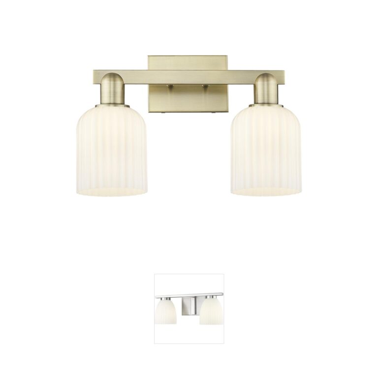 Innovations Lighting Bridal Veil Antique Brass 2-Light Vanity with Gloss White Glass