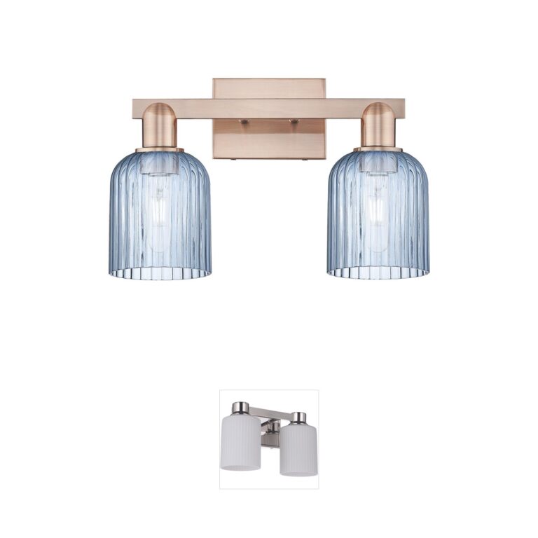 Innovations Lighting Bridal Veil Two-Light Antique Copper Cast Brass Vanity with Blue Glass