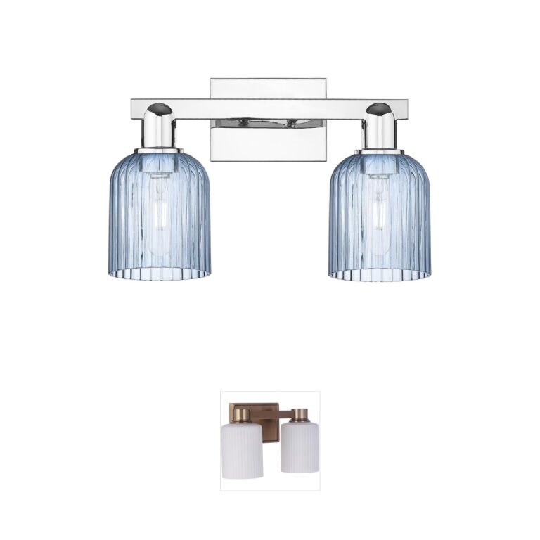 Innovations Lighting Bridal Veil 2-Light Polished Chrome Vanity with Blue Hand-Blown Glass