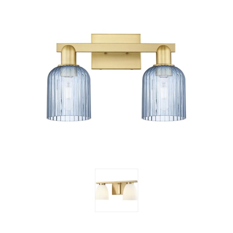 Innovations Lighting Bridal Veil 2-Light Satin Gold Vanity with Blue Glass