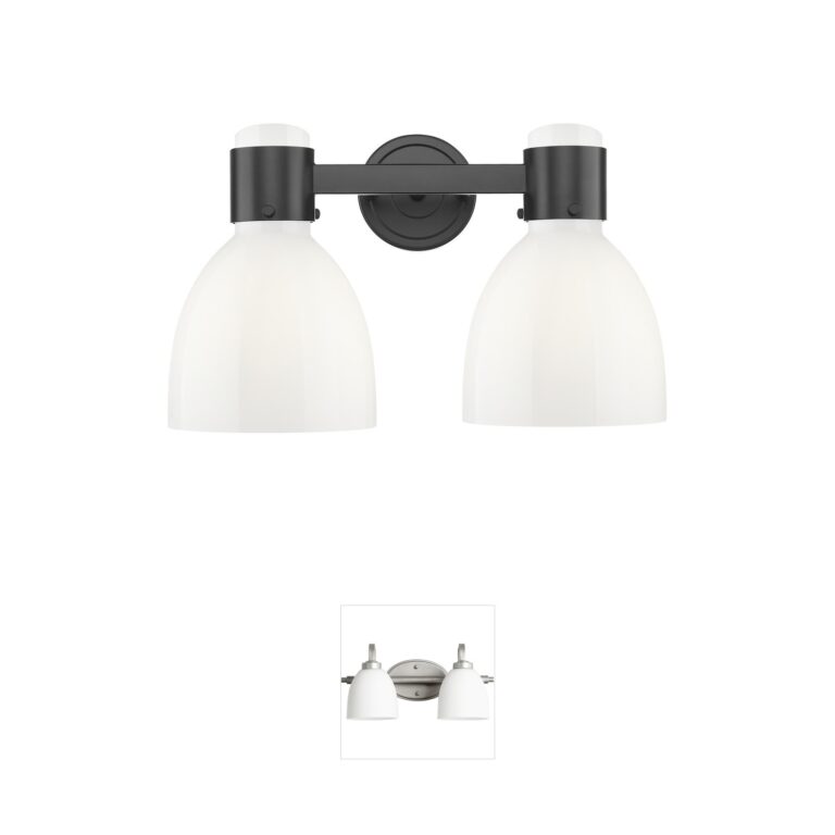 Innovations Lighting Lawton Bell 2-Light Matte Black Vanity with Gloss White Glass
