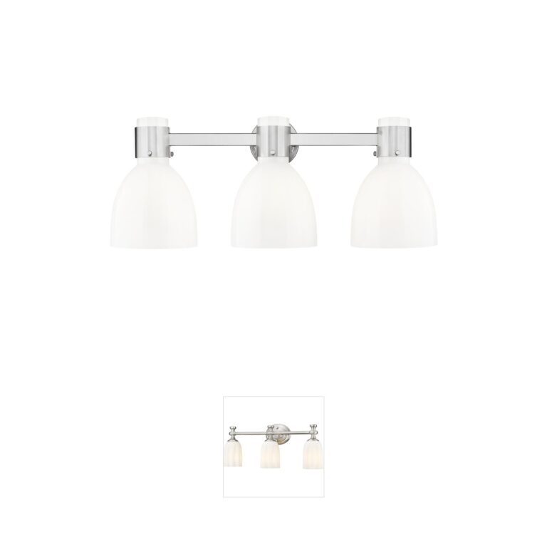 Innovations Lighting Lawton Bell 3-Light Satin Nickel Vanity with Gloss White Glass