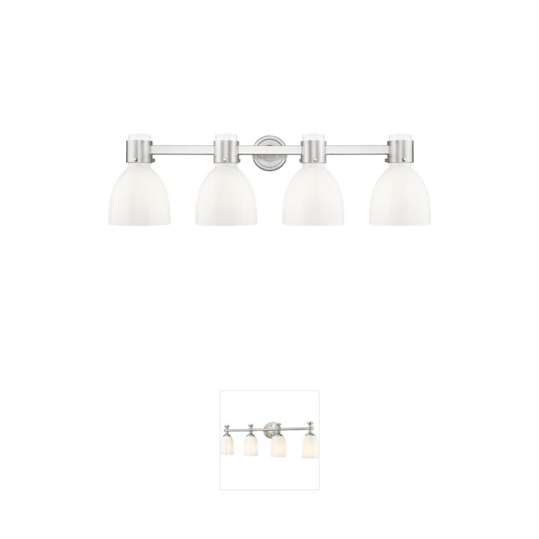 Innovations Lighting Lawton Bell 4-Light Satin Nickel Vanity with Hand-Blown Glass