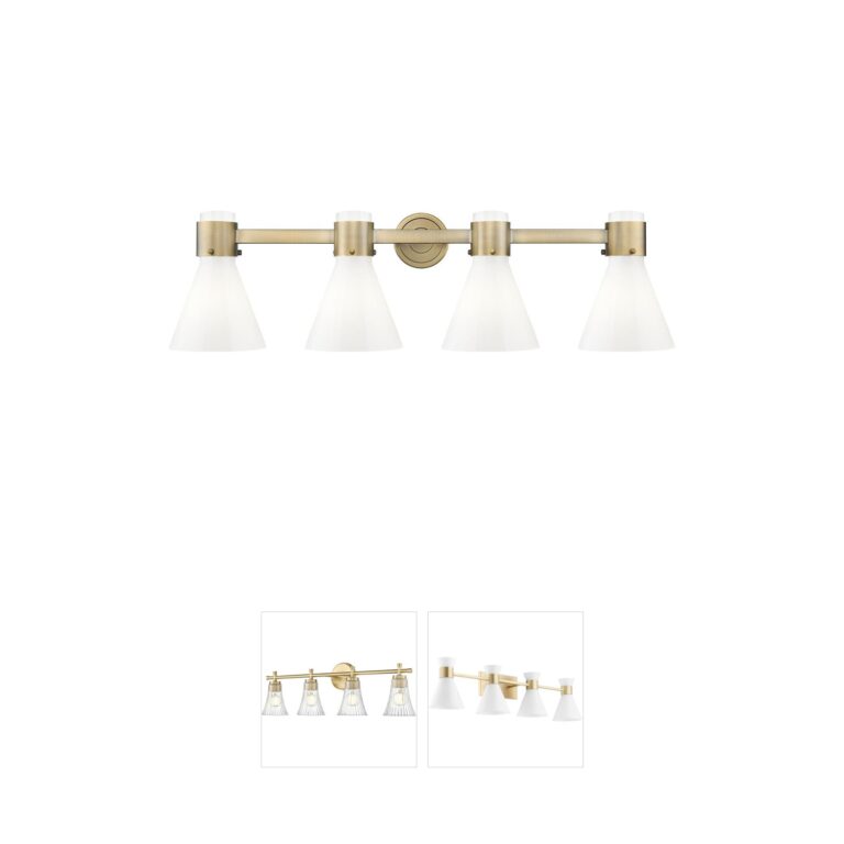 Innovations Lighting Lawton Cone 4-Light Brushed Brass Vanity with Gloss White Glass