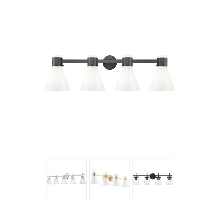 Innovations Lighting Lawton Cone 4-Light Matte Black and Gloss White Glass Vanity