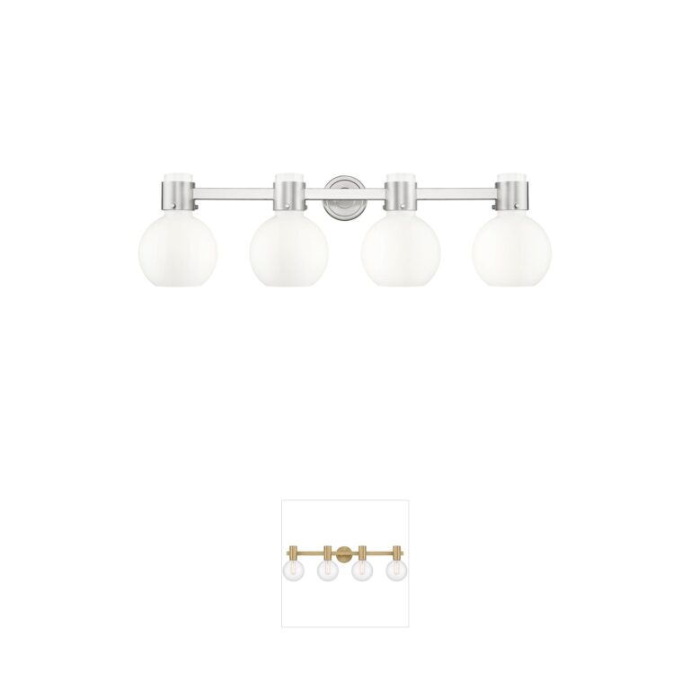 Innovations Lighting Lawton Sphere 4-Light Vanity in Brushed Satin Nickel with Gloss White Glass
