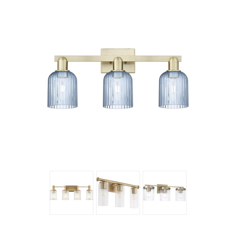 Innovations Lighting Bridal Veil 3-Light Antique Brass Blue Glass Vanity Light