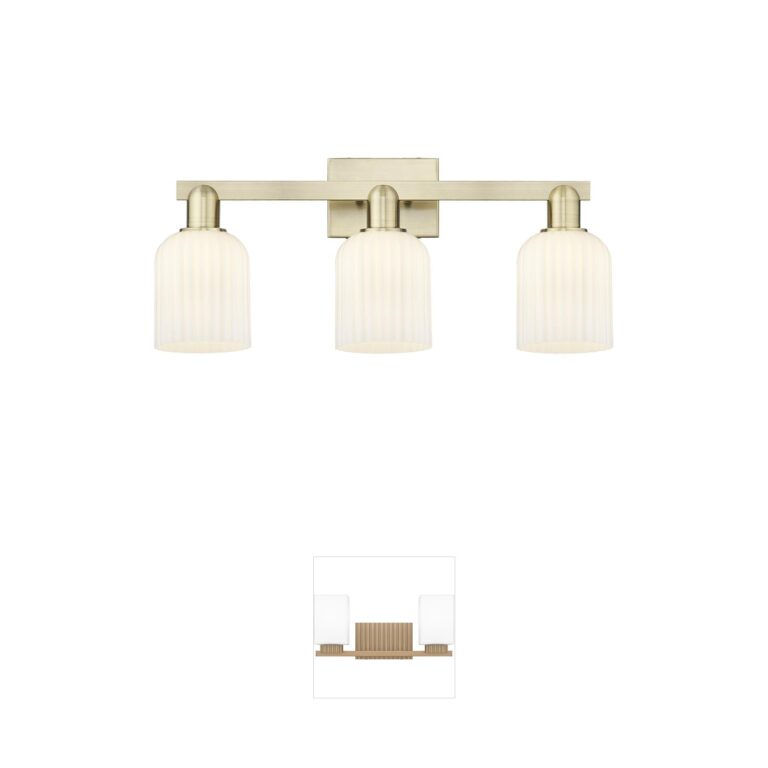 Innovations Lighting Bridal Veil 3-Light Antique Brass Vanity with Gloss White Glass