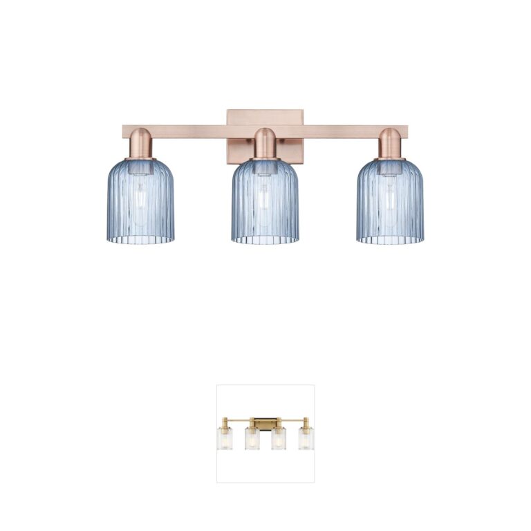 Innovations Lighting Bridal Veil 3-Light Antique Copper Vanity with Hand-Blown Blue Glass Shades
