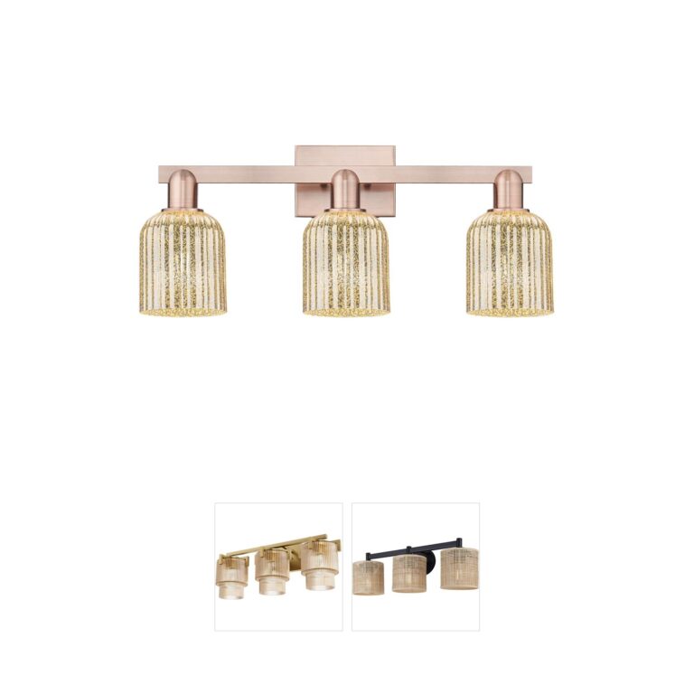 Innovations Lighting Bridal Veil 3-Light Antique Copper Vanity Light with Mercury Glass Shades
