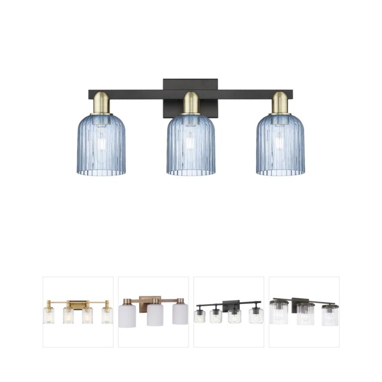 Innovations Lighting Bridal Veil 3-Light Vanity in Black Antique Brass with Hand-Blown Blue Glass