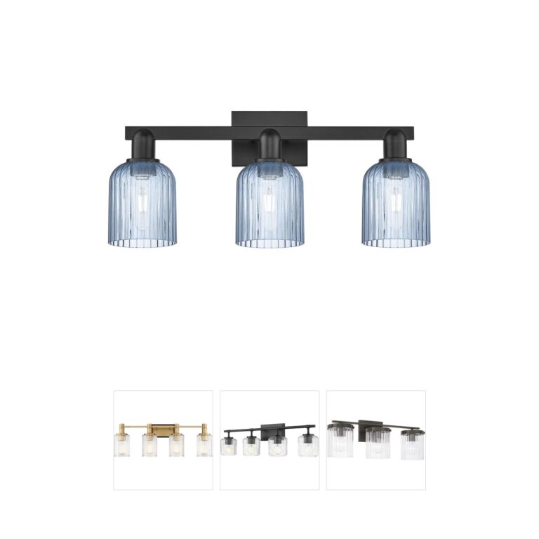 Innovations Lighting Bridal Veil 3-Light Matte Black Vanity with Blue Glass Shades