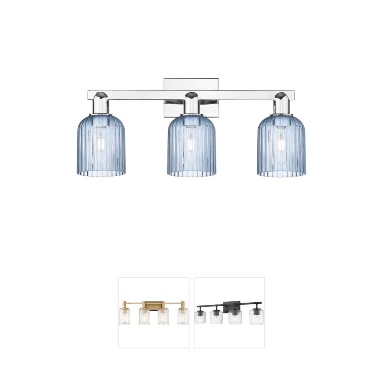 Innovations Lighting Bridal Veil 24-Inch 3-Light Polished Chrome Bath Vanity with Blue Glass