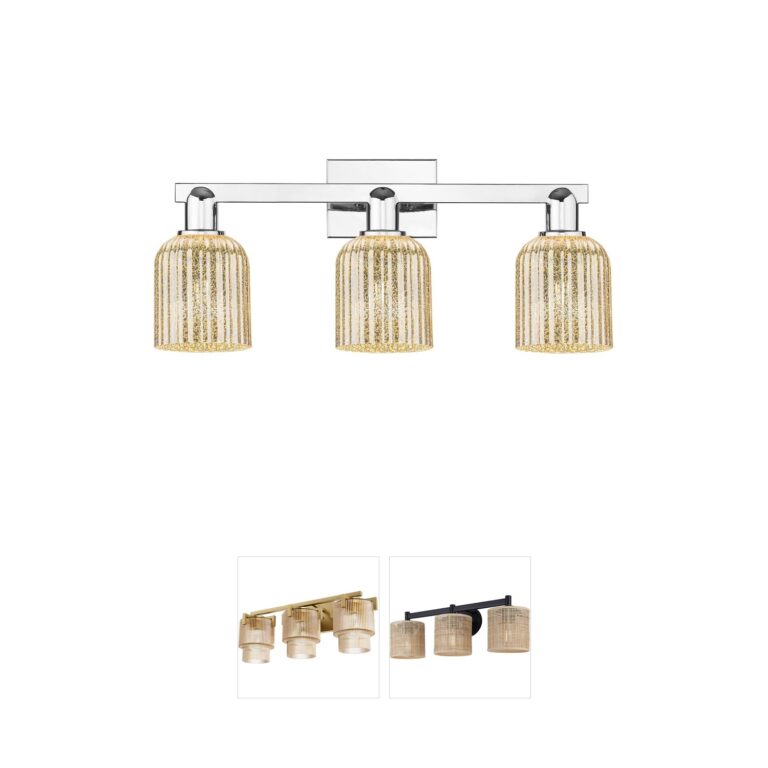 Innovations Lighting Bridal Veil 24-Inch 3-Light Polished Chrome and Mercury Glass Vanity Light