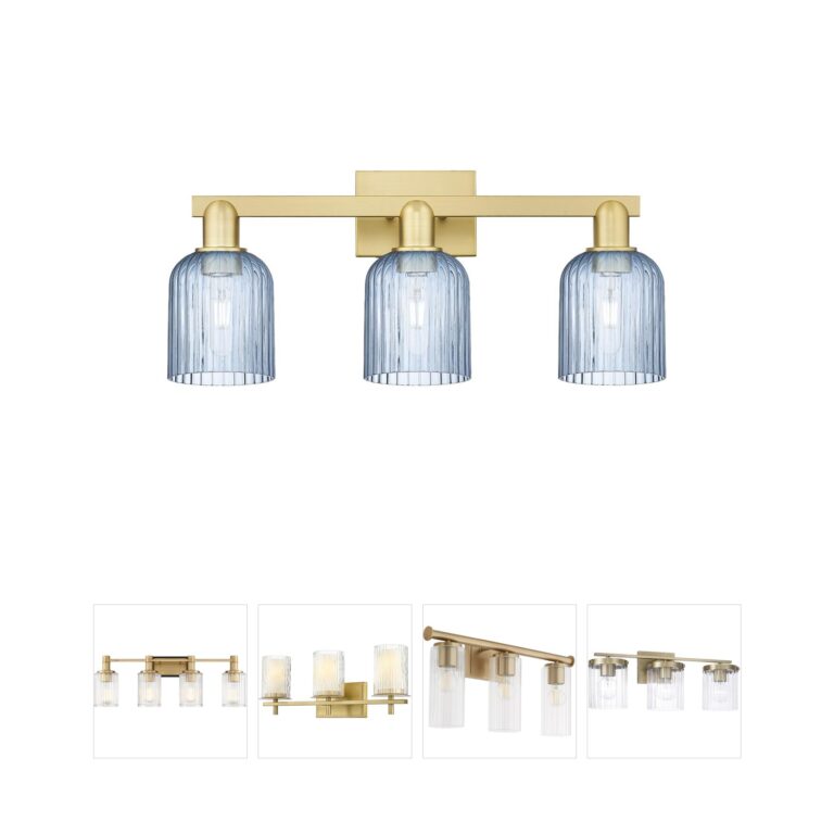 Innovations Lighting Bridal Veil 24-Inch 3-Light Satin Gold Vanity with Blue Hand-Blown Glass