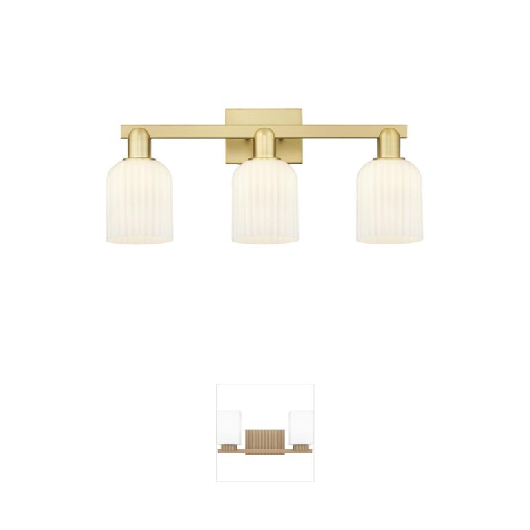 Innovations Lighting Bridal Veil 24-Inch 3-Light Satin Gold Vanity with Gloss White Glass