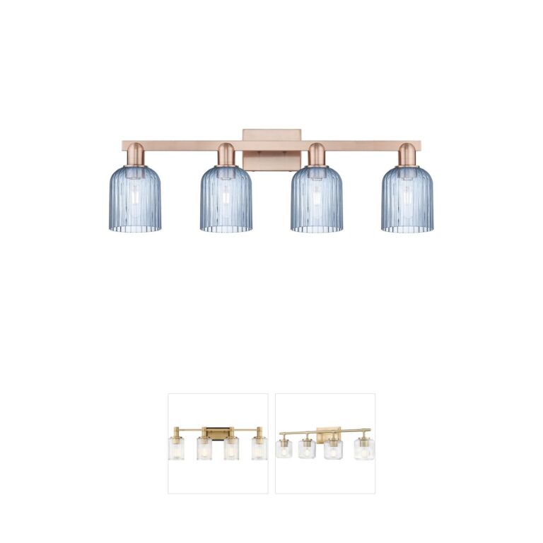 Innovations Lighting Bridal Veil 4-Light Antique Copper Blue Glass Vanity Light