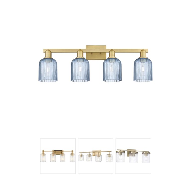 Innovations Lighting Bridal Veil 4-Light Brushed Brass and Blue Glass Vanity Light