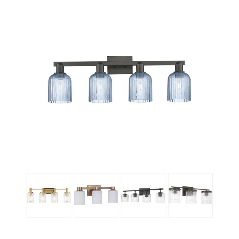 Innovations Lighting Bridal Veil 4-Light Matte Black Blue Glass Vanity Light