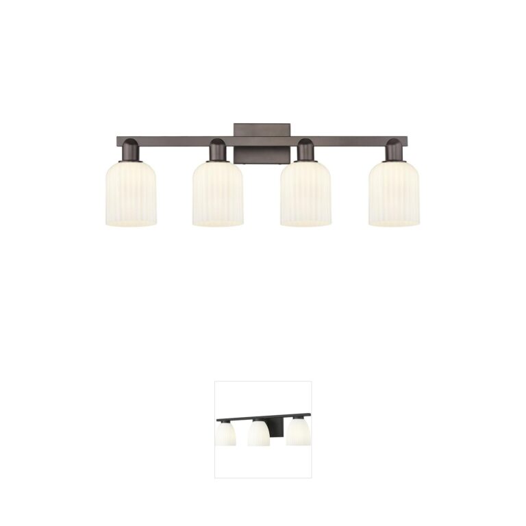 Innovations Lighting Bridal Veil 4-Light Oil Rubbed Bronze Vanity with Hand-Blown Gloss White Glass