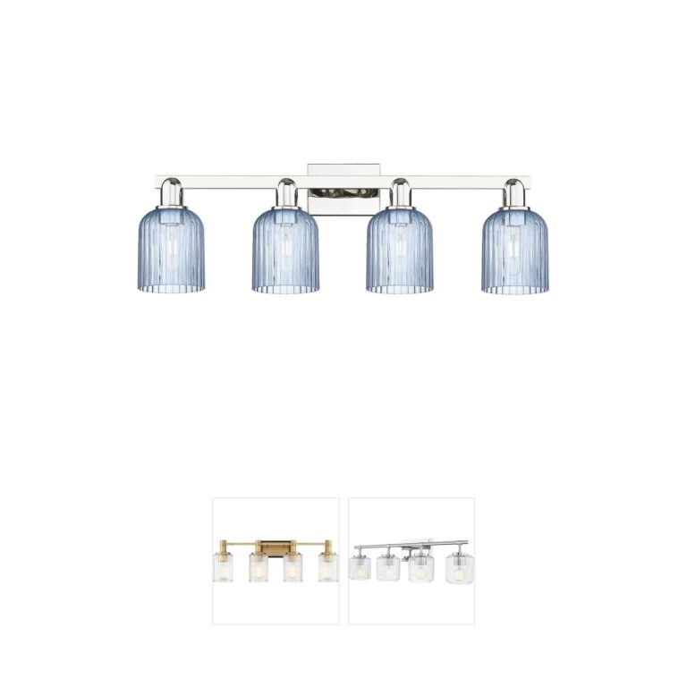 Innovations Lighting Bridal Veil 4-Light Polished Nickel Vanity with Blue Glass