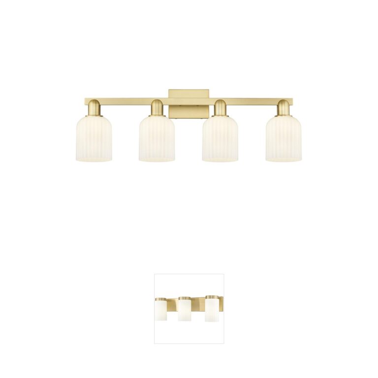 Innovations Lighting Bridal Veil 4-Light Satin Gold Vanity with Gloss White Glass