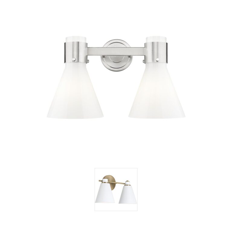 Innovations Lighting Lawton Cone 2-Light Satin Nickel Vanity with Gloss White Glass