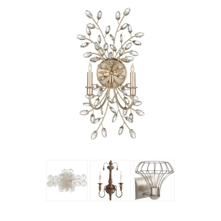 Currey & Company Forget-Me-Not Silver Leaf Crystal Wall Sconce