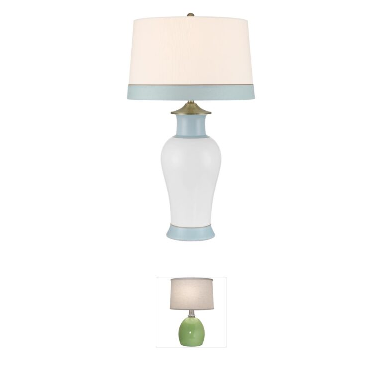 Currey & Company Kora Porcelain Table Lamp in White and Light Blue