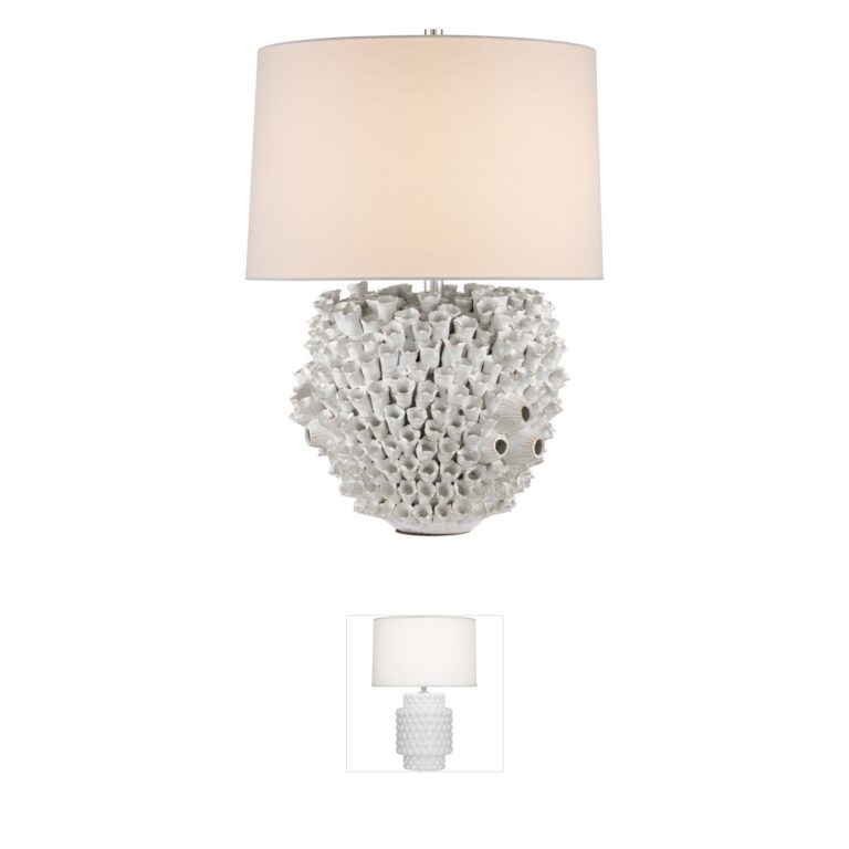 Currey & Company Manitapi Carved White Ceramic Table Lamp
