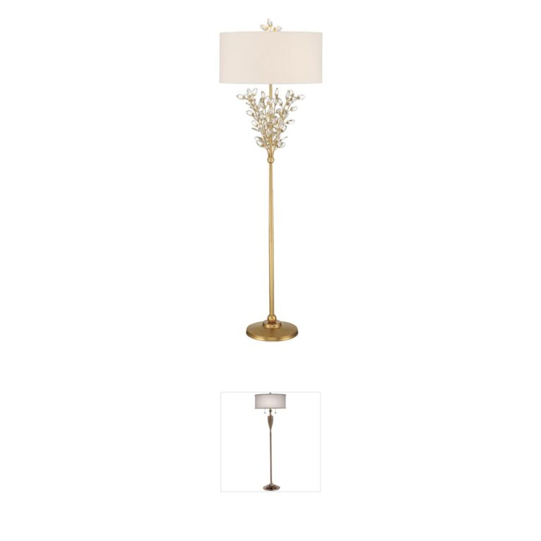 Currey & Company Forget-Me-Not Crystal & Chinois Gold Leaf Floor Lamp