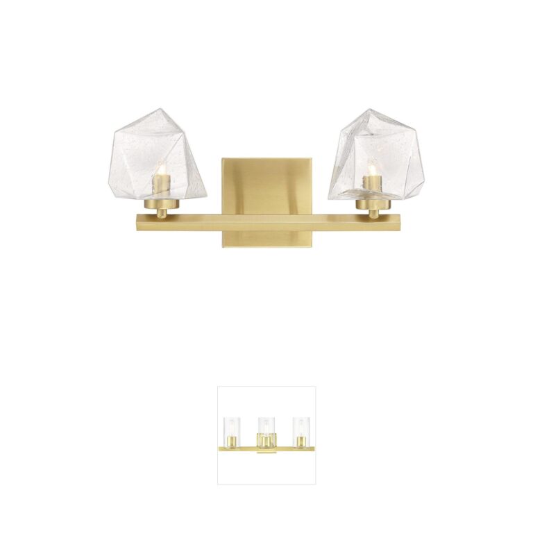 Savoy House Castello 2-Light Warm Brass Vanity Light with Clear Seeded Glass