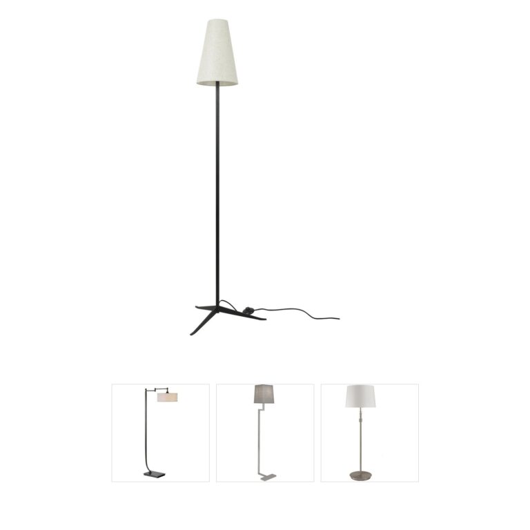 Moe's Home Collection Mathis Black Steel Floor Lamp with Linen Shade