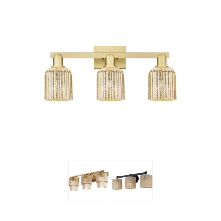 Innovations Lighting Bridal Veil Satin Gold 3-Light Vanity with Mercury Glass Shades