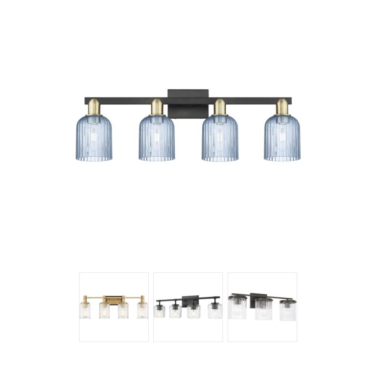 Innovations Lighting Bridal Veil 4-Light Black Antique Brass Vanity with Blue Glass