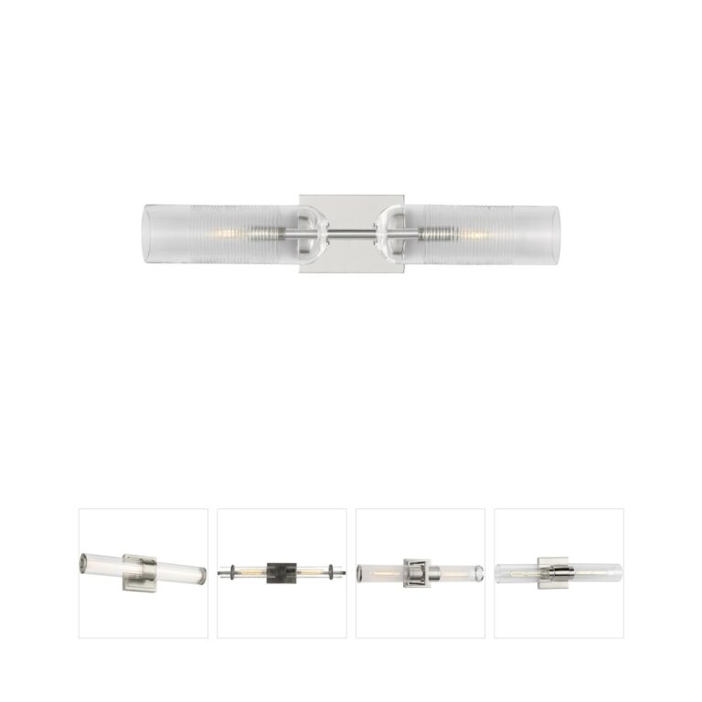 Visual Comfort Modern Collection Sean Lavin Leano 2-Light Ribbed Glass Vanity Light in Polished Nickel