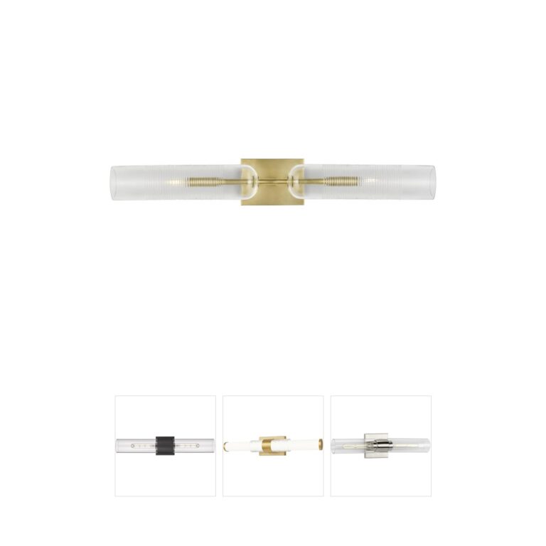 Visual Comfort Modern Collection Sean Lavin Leano 32-Inch Ribbed Glass Vanity Light in Hand-Rubbed Antique Brass